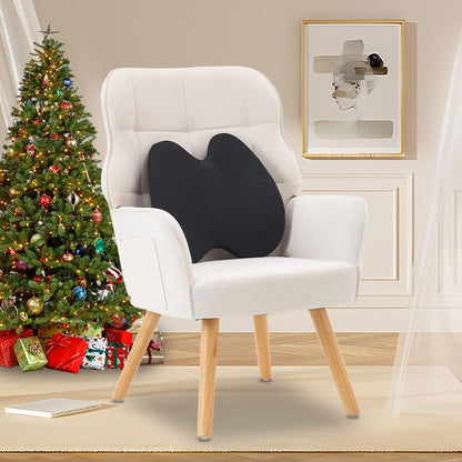 Deenziilix Modern Accent Chair, Mid-Century Velvet Armchair with Lumbar Pillow, Upholstered Tufted Comfy Chair, Single Sofa with Sturdy Wood Legs or Living Room/Bedroom/Office