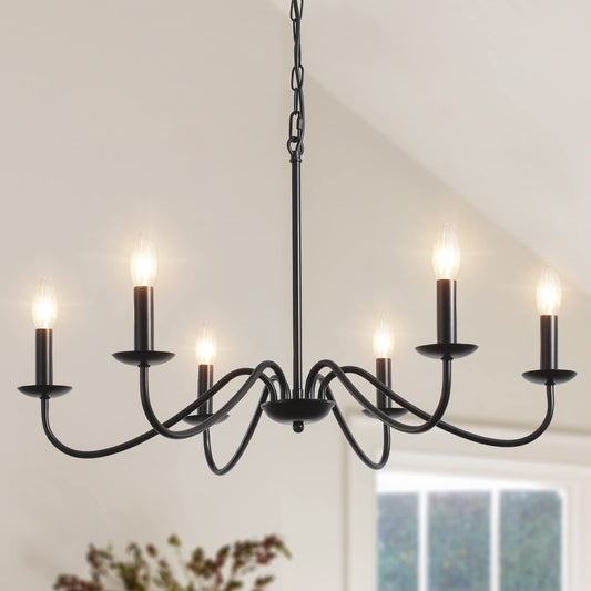 MRHYSWD Black Chandeliers Ceiling Lights Living Room, 6 Lights Pendant Light Fitting Industrial Ceiling Lighting for Kitchen Dining Room Bedroom Hall, Height Adjustable, E14 Bulbs (Exclude)