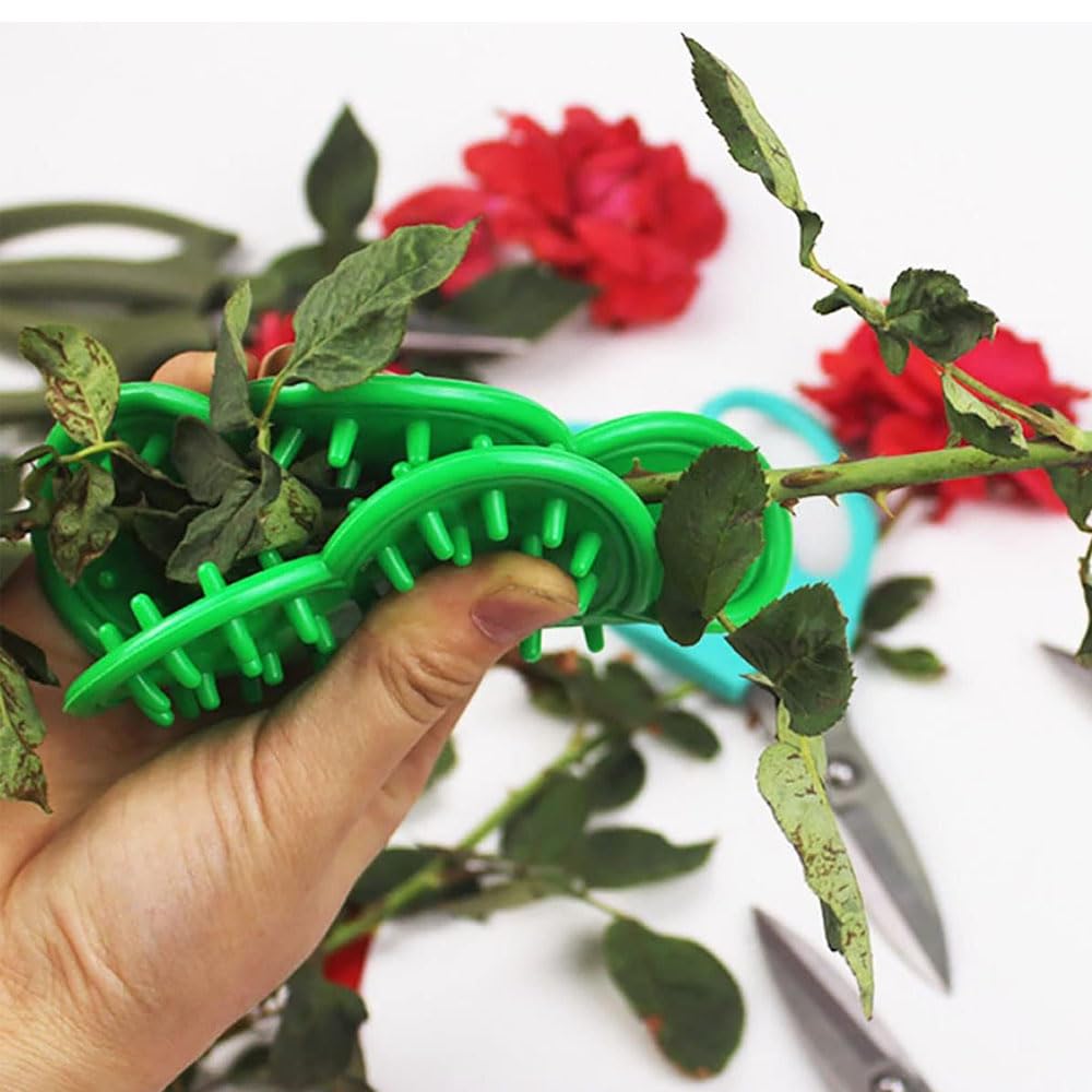 Goodern 4 PCS Rose Leaf Thorn Stripper Set,Professional Gardening Leaf Stripping Thorn Remover Tool Garden Pruning Stripping Clip Glove Kit Gardening Flower Arrangement Deburring Accessory-Green