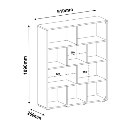 Artely MDF/MDP Book Shelf, Bookcase, Cabinet, Bookrack, Many Shelves, Ideal for Living Room, Bedroom, Office, Book Room, Rustic Brown, W 91 cm x D 25 cm x H 109 cm, DIY Assembly, 7899307514197