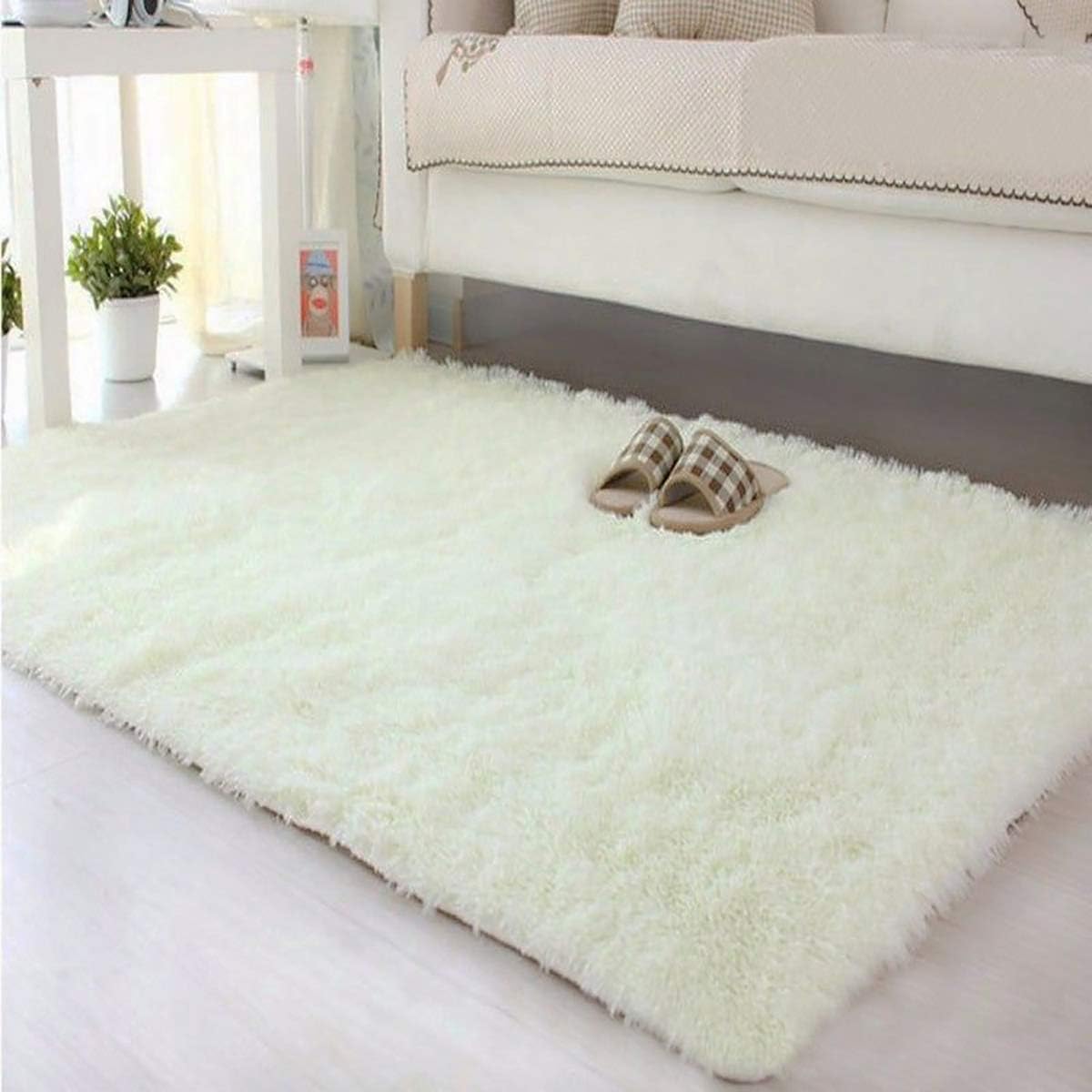 Tinyboy-hbq Area Rugs Shaggy Carpet for Living Room Bedroom Large Fluffy Carpet Modern Non-Slip Mat Multisize Rug Indoor Home Decor (Gray White, 80 x 120 cm)