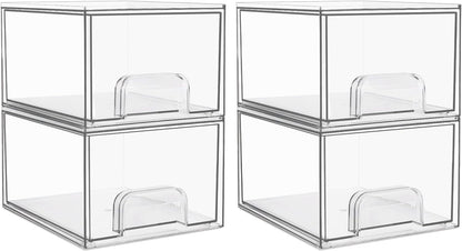 Vtopmart 4 Pack Clear Stackable Storage Drawers, 4.4'' Tall Acrylic Bathroom Makeup Organizer,Plastic Storage Bins For Vanity, Undersink, Kitchen Cabinets, Pantry, Home Organization and Storage