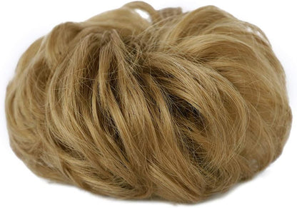 MORICA 1PCS Messy Hair Bun Hair Scrunchies Extension Curly Wavy Messy Synthetic Chignon for Women (12AH613(Light Golden Brown & Lightest Blonde))