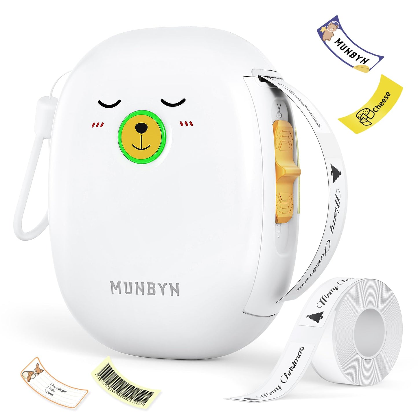 MUNBYN Bluetooth Label Maker صانع التسمية, Portable Label Maker Machine with Tape Thermal Label Printer with 1 Roll Label Tape, Name Price Date Sticker Tag Printer for Home Office