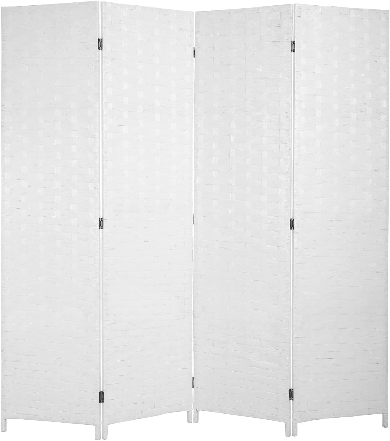 Hanaiette Room Divider Wood Screen Wood Mesh Woven Design Room Screen Divider Folding Portable Partition Screen Screen Wood for Home Office (4 Panel, White)