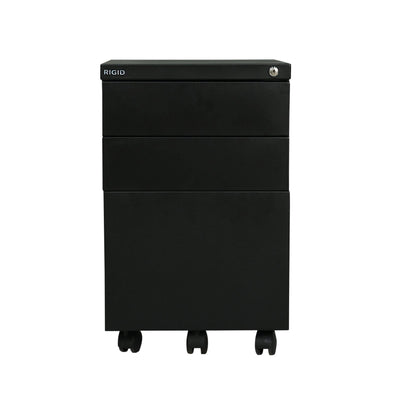 RIGID Steel Mobile Pedestal 2 Box Drawers & one file drawer pedestal Unit Modern & Sleek Office Furniture (Black)