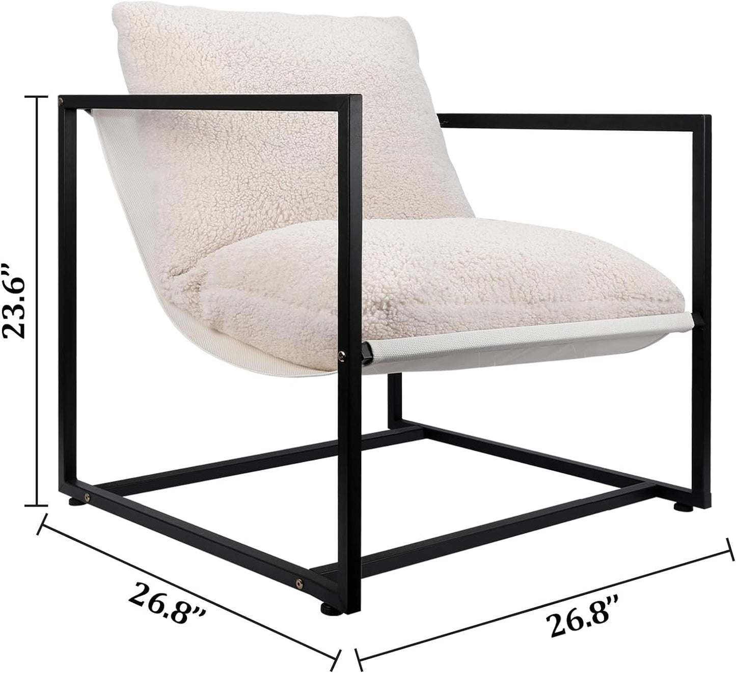 ZYBT Sherpa Modern Accent Chairs, Living Room Chairs with Metal Frame and Upholstered, Lazy Arm Chair with White Boucle for Bedroom