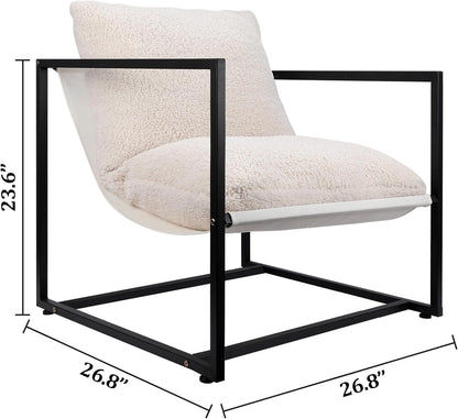 ZYBT Sherpa Modern Accent Chairs, Living Room Chairs with Metal Frame and Upholstered, Lazy Arm Chair with White Boucle for Bedroom