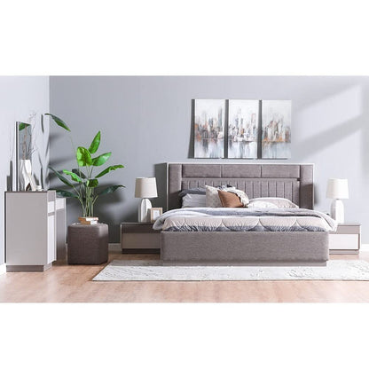 Danube Home Atlas King Bed (180X200 cm) +2 Night Stand And 1 Dresser With Mirror And Stool | Strong and Sturdy Modern Design Bedroom Set | Quiet & Comfortable Bed | Made In Turkey