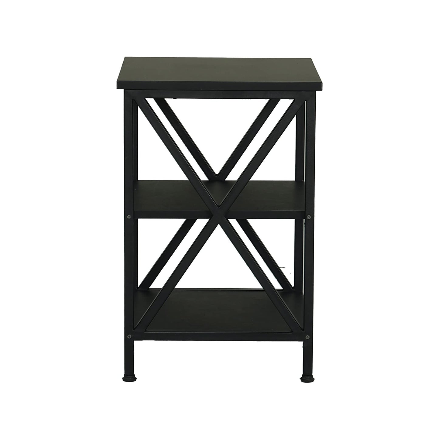 RIGID Side Table with Storage, End Table, Nightstand with X-Shaped Steel Frame, for Living Room, Bedroom, Farmhouse 3-Tie