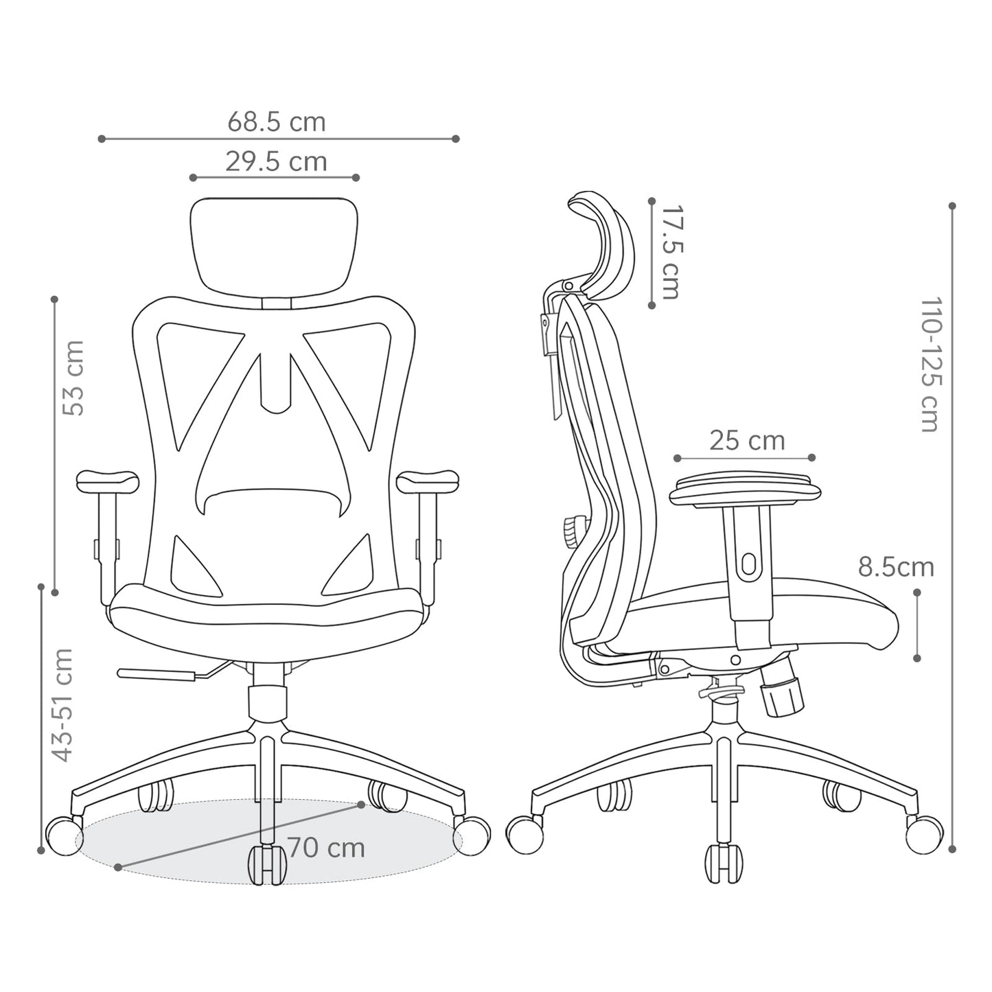 SIHOO M18 Ergonomic Office Chair, Computer High Back Desk Chair with 2D Armrest, Adjustable Headrest, Lumbar Support and Comfortable Thick Cushion.(Black)