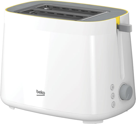 Beko TAM4220W Toaster, 800W, 2 Slice Capacity, High lift function, Retractable crumb tray, 6 browning levels, Defrost function, Reheating function - Creamy White