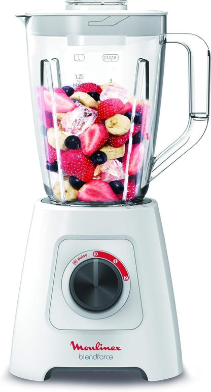 MOULINEX Blender | BlendForce XXL Jar 2.8 L Blender Smoothie Maker | Mixer | 600 W | 2 Attachments | 2.8L XXL Plastic Jar| 6 Powelix Blades | Ice Crush | 2 Speeds | 2 Years Warranty | LM458127