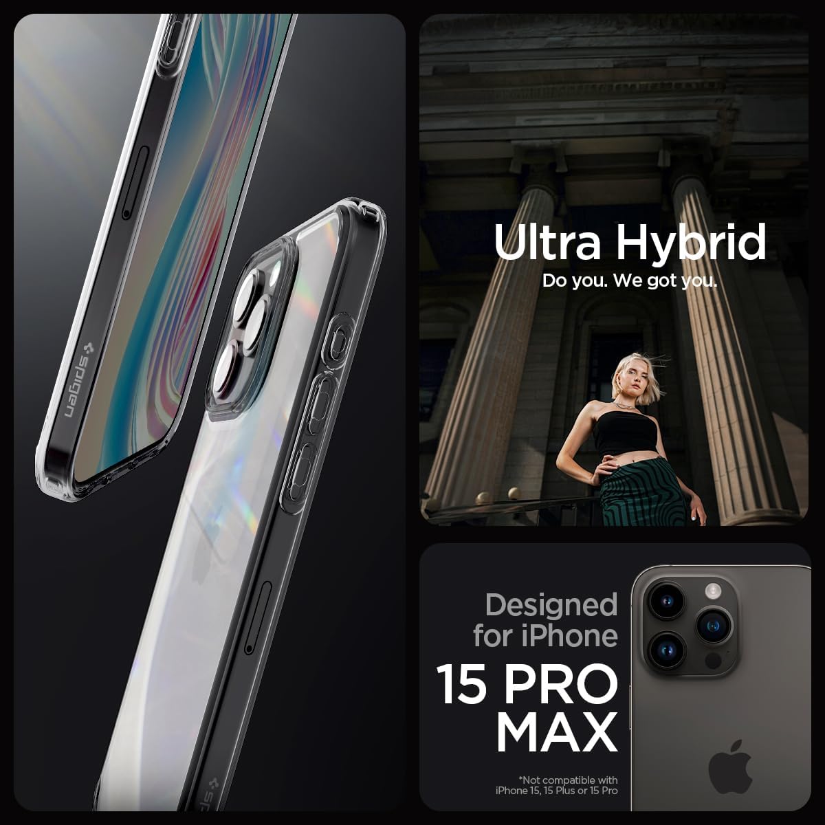 Spigen Ultra Hybrid designed for iPhone 15 Pro Max case cover (2023) - Frost Black - CaveHubs