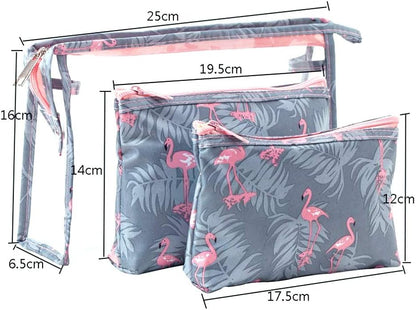 QTL Waterproof Flamingo Cosmetic Bag Set Toiletry Storage Organizer for Women Girls(Grey)