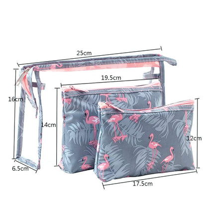 QTL Waterproof Flamingo Cosmetic Bag Set Toiletry Storage Organizer for Women Girls(Grey)