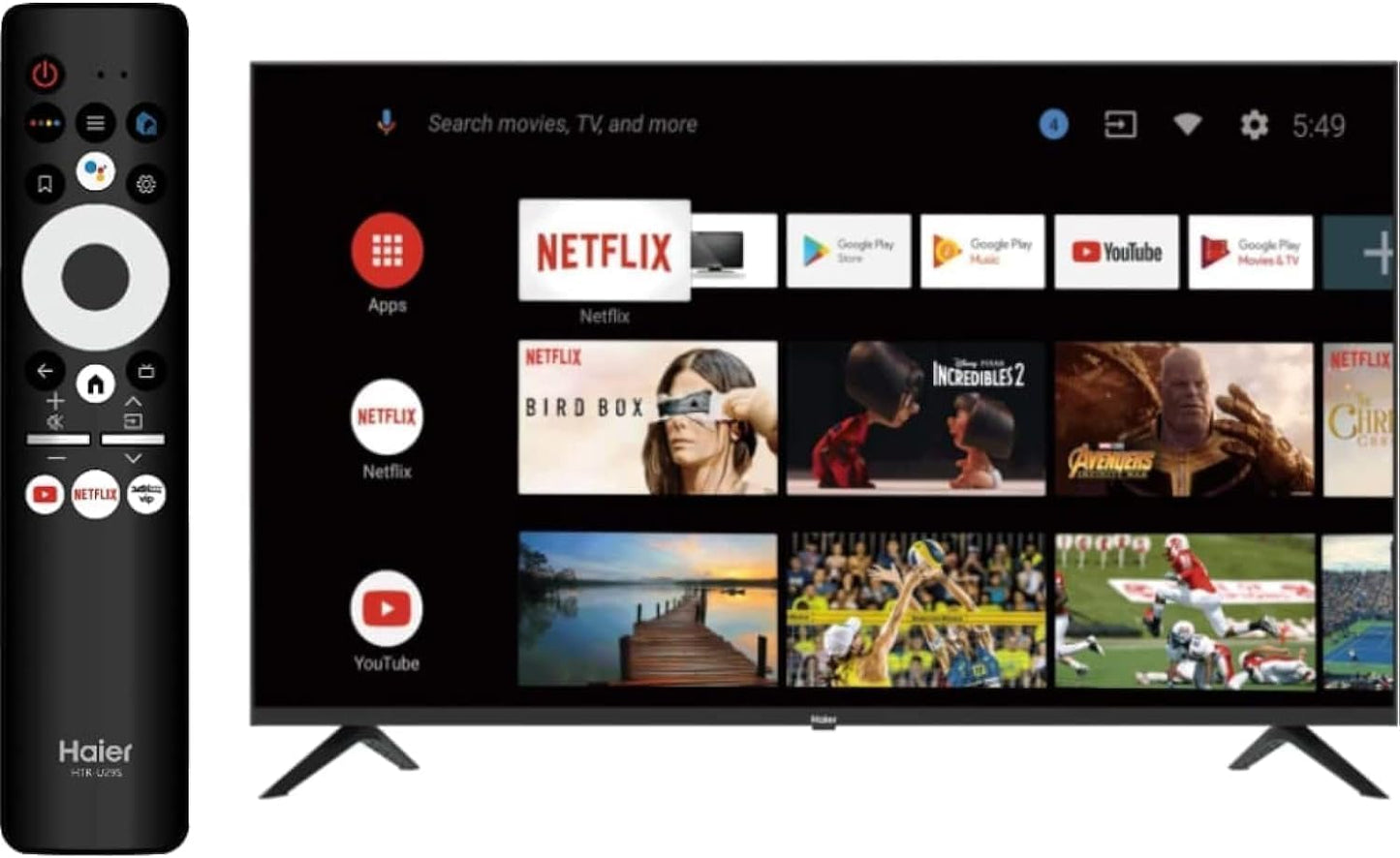 Haier 32 Inch HD Smart TV With Android 11 Google Assistant, Google Play, Netflix, YouTube, Shahid, Wi-Fi, Bluetooth, Color Black Model H32K6GD | 1 Year Warranty.