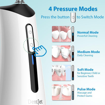 DentJet Water Dental Flosser Cordless Oral Irrigator Rechargeable, 300ml Waterproof Power Flosser Teeth Cleaning Kit for Travel and Household (2024 Update Version)