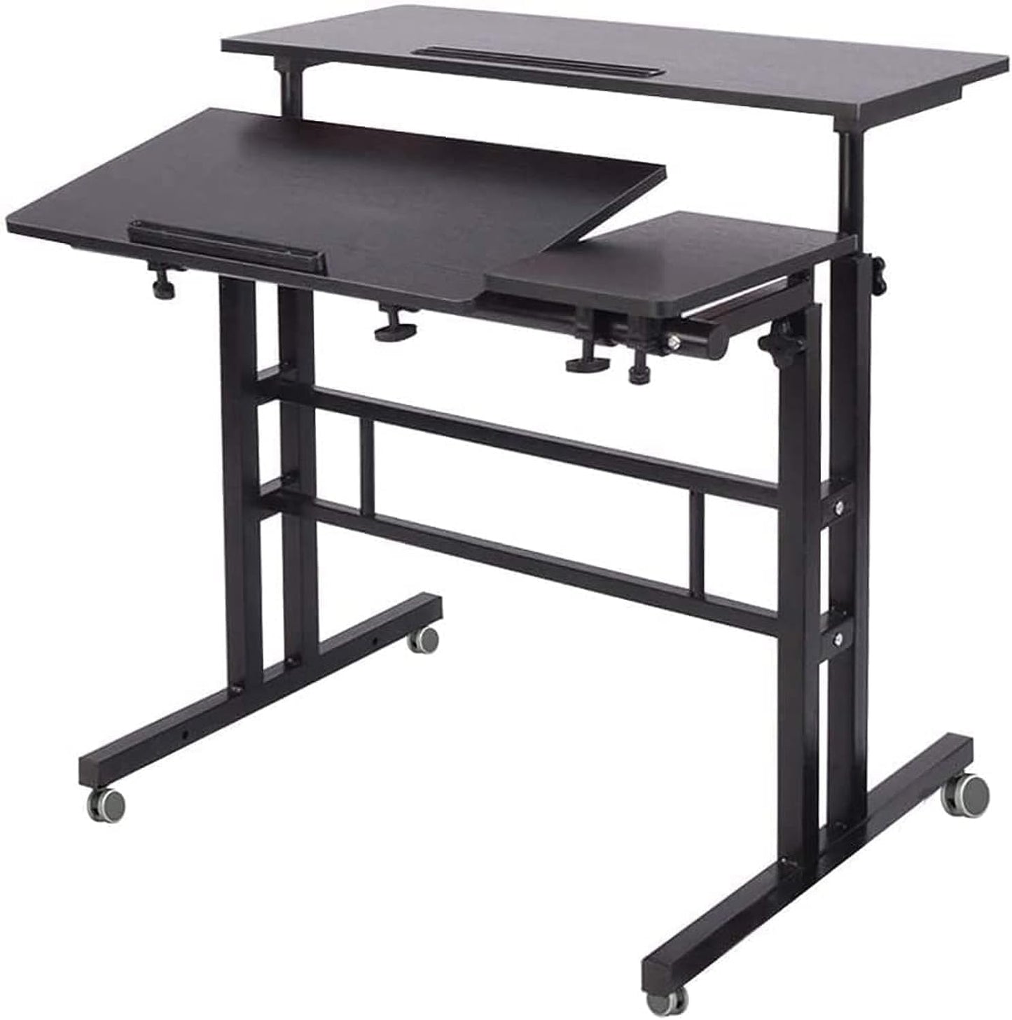 SKY-TOUCH Mobile Standing Desk, Height Adjustable Sit Stand Mobile Laptop Computer Tablet, Home Office Desk With Wheels For Computer Workstation,Black (L31.5" x W13.4");lifting range:(31.5"-51.1")