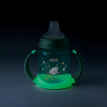 NUK First Choice Sippy Cup Night | 6-18 Months | 150 ml | Glow in The Dark | Handles & Orthodontic latex teats | Leak-Proof | Anti-Colic | BPA-Free | Green