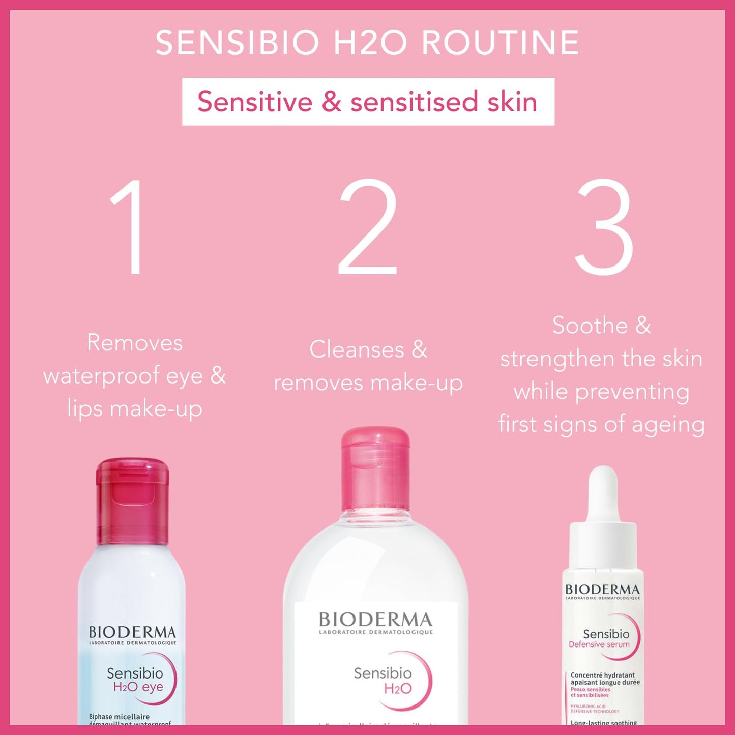 Bioderma Sensibio H2O Soothing Micellar Cleansing Water and Makeup Removing Solution for Sensitive Skin - Face and Eyes - 3.33 Fl Oz (Pack of 3)