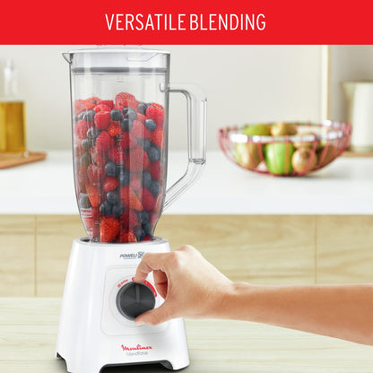 MOULINEX Blender | BlendForce XXL Jar 2.8 L Blender Smoothie Maker | Mixer | 600 W | 2 Attachments | 2.8L XXL Plastic Jar| 6 Powelix Blades | Ice Crush | 2 Speeds | 2 Years Warranty | LM458127