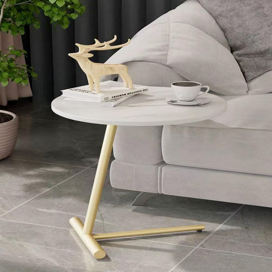 Kutis Modern Creative Round Slate Side Table for Bedroom and Living Room - Nightstand and Coffee Table with T-Shaped Metal Frame, Modern Design, and Versatile Functionality 40x50 cm.