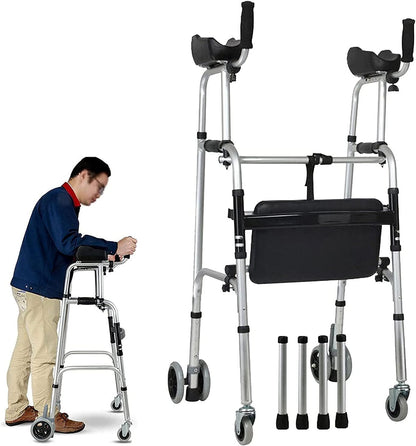 Walkers for Seniors Lightweight, Walking Frame with Seat and Wheels, Height Adjustable, Foldable, Mobility Aids Equipment for the Elderly (Size : 4 wheels)