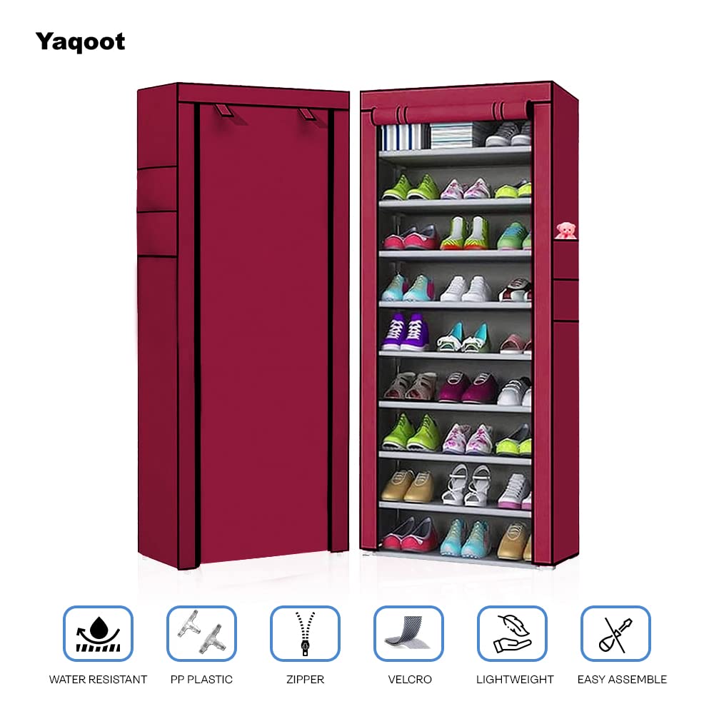 YAQOOT™ 10 Tiers Shoe Rack Storage Box for 27 Pairs, Foldable Shoe Rack, Foldable Shoes Organizer Cover, Shoe Cover Rack, Portable Shoe Storage Cabinet 158cm X 60cm X 30cm