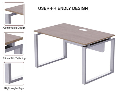 Mahmayi Carre Modern Workstation- Office Furniture with Steel Square Metal Legs, Silver Modesty Panel, Wood 3 Drawer Mobile Storage Unit, Tempered Glass Top for Office Executives, Home (140CM, White)