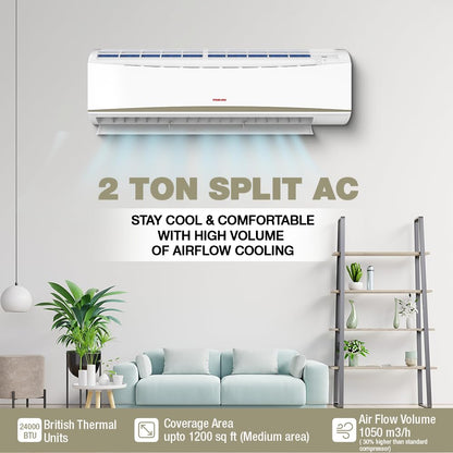 Nikai Split Air Conditioner 2 Ton, Energy Efficient Cooling with T3 Tropical Rotary Compressor, Turbo Mode with 4 Way Swing, 24000 BTU AC, Gold Fin, Auto Restart, Ideal for Home & Office NSAC24131N23