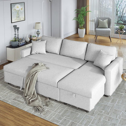 Karnak Diwan Sofa Cum Bed With Cushions L-Shaped Storage Space | Convertible Living Room Furniture (Grey)