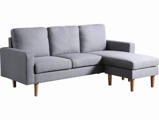 Studio Luxe L-Shaped Sectional Sofa w/Reversible Chaise, Wood Legs, Modern Scandinavian Corner Sofa Convertible Living room furniture, 194x128x87cm, HC Home Canvas; Strom Grey; T32-Storm Grey