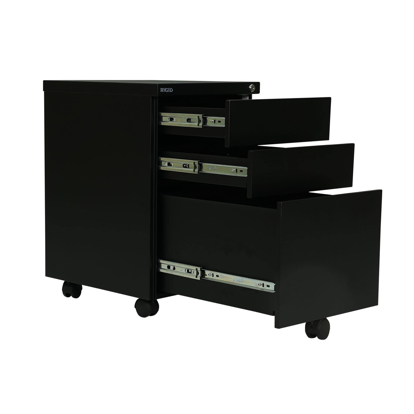 RIGID Steel Mobile Pedestal 2 Box Drawers & one file drawer pedestal Unit Modern & Sleek Office Furniture (Black)