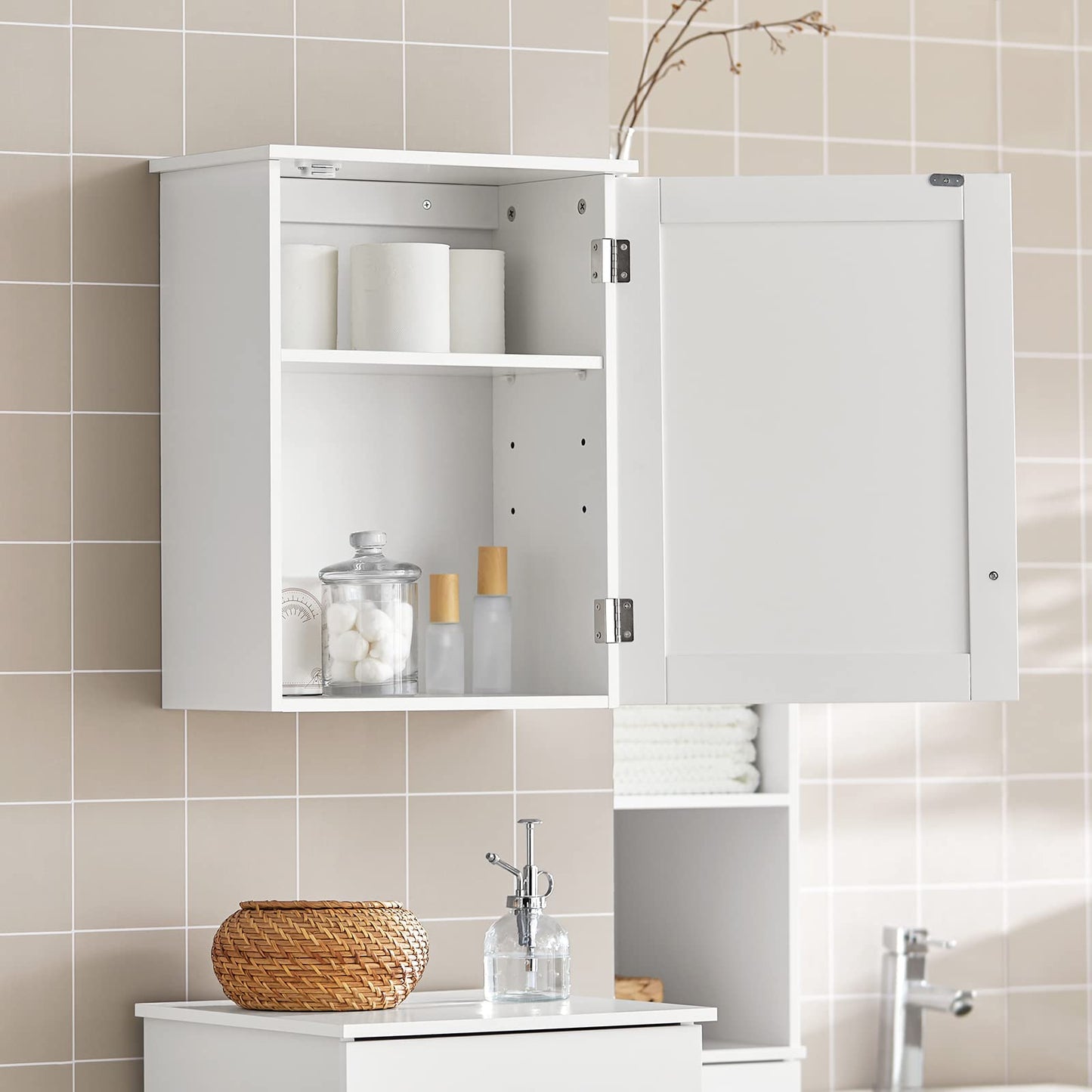 SoBuy (UAE STOCK) SoBuy BZR19-W, White Wall Mounted Single Door Bathroom Cabinet