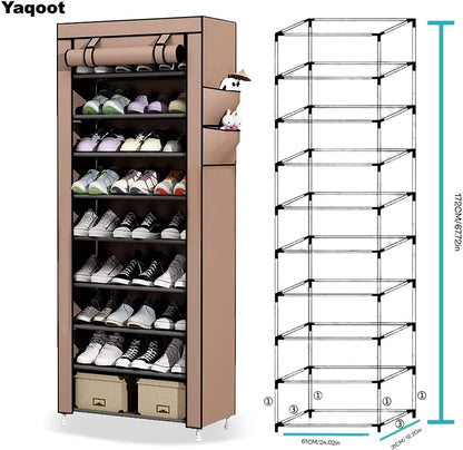 YAQOOT™ 10 Tiers Shoe Rack Storage Box for 27 Pairs, Foldable Shoe Rack, Foldable Shoes Organizer Cover, Shoe Cover Rack, Portable Shoe Storage Cabinet 158cm X 60cm X 30cm