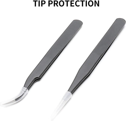 Professional Tweezers for Eyelash Extension - Straight and Curved Pointed Tweezers - Stainless Steel Precision Tweezers set - 2 Pcs - Black