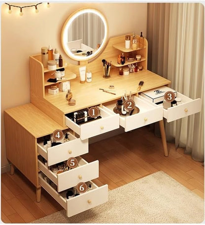 NKX Multifunctional Makeup Vanity Dressing Table with Drawers 115 CM