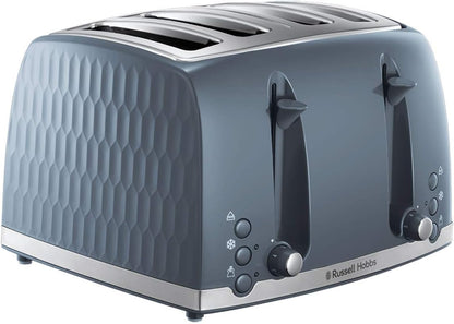 Russell Hobbs Honeycomb 2 Slice Toaster (Extra wide slots, High lift feature, 6 Browning levels, Frozen/Cancel/Reheat function, Removable crumb tray, 850W, Black, Textured high gloss) 26061