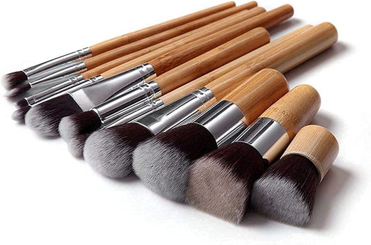 Bamboo professional Cosmetic Makeup Brushes 11pcs with Make up Tool Kit Case - Beige