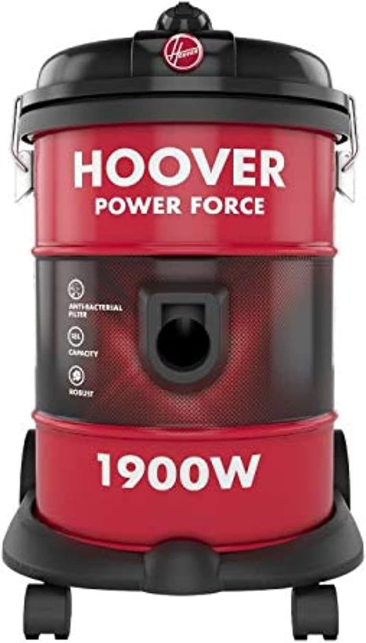 Hoover Power Force Drum Vacuum Cleaner 18 Litre Capacity, 1900W With Blower Function For Home & Office Use, Red HT87-T1-ME