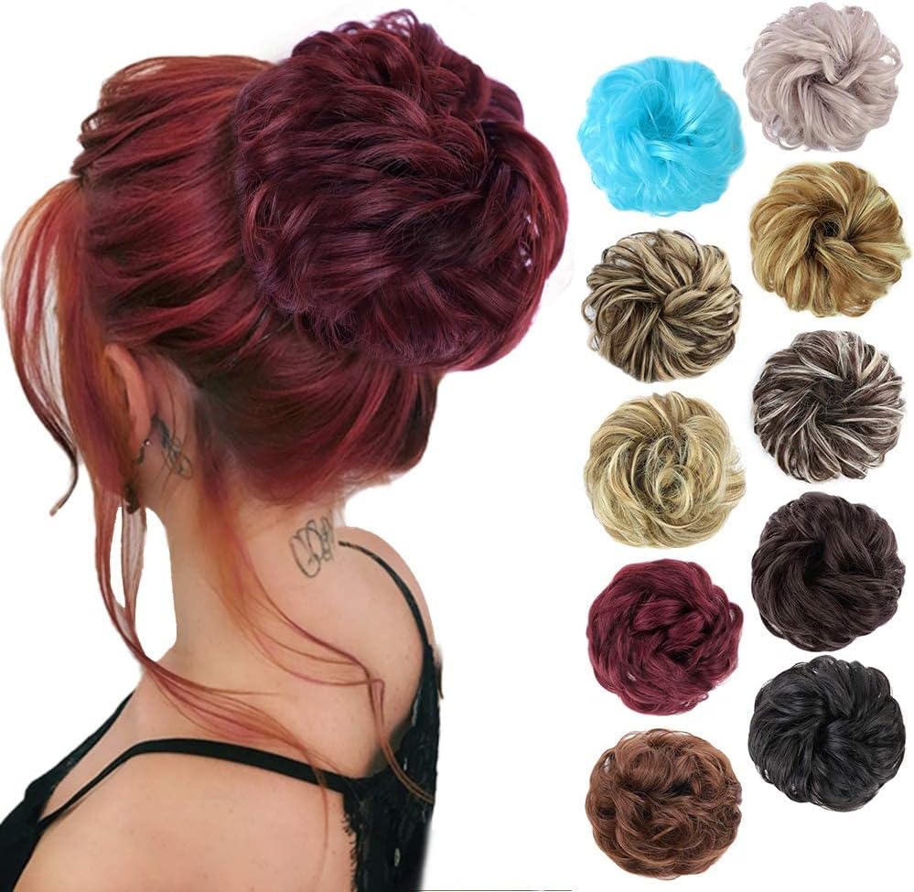 MORICA 1PCS Messy Hair Bun Hair Scrunchies Extension Curly Wavy Messy Synthetic Chignon for Women (12AH613(Light Golden Brown & Lightest Blonde))