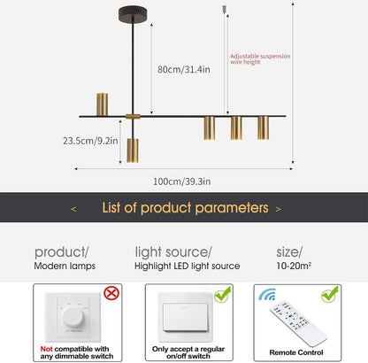 Ganeed Dining Room Light Fixture, Upgraded Dimmable LED Modern Pendant Light with Electroplated Surface, Modern Black LED Hanging Chandelier Light Fixture for Kitchen Island Dining Room, 35W 5-Light