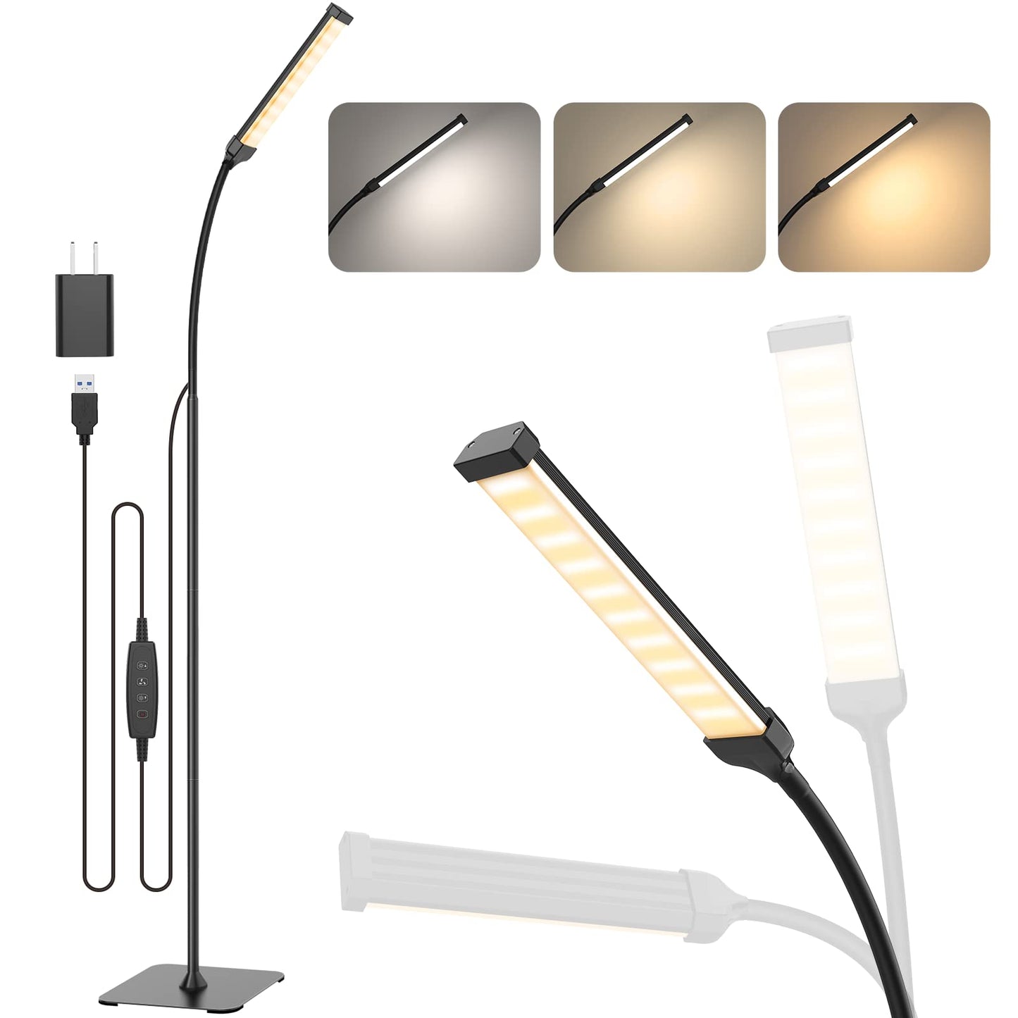 iFalarila Floor Lamp, Dimmable LED Floor Lamp for Living Room, [120 LEDs with 3 Colour Modes 3000K-6000K & 10 Brightness Settings] Parking Light with Flexible Gooseneck for Bedroom and Office