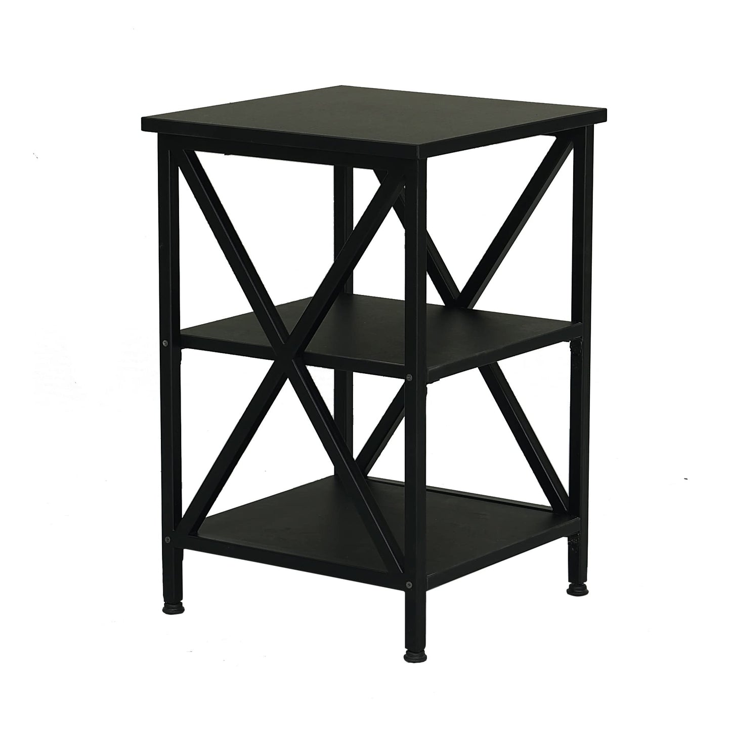 RIGID Side Table with Storage, End Table, Nightstand with X-Shaped Steel Frame, for Living Room, Bedroom, Farmhouse 3-Tie