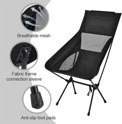 GGEROU Folding Camping Chair,Portable Camping Chair,Lightweight Camping Backpacking Chair Foldable,Foldable Beach Chair,for Camping Hiking Garden Travel Beach Picnic BBQ Outdoor (Large, Black)