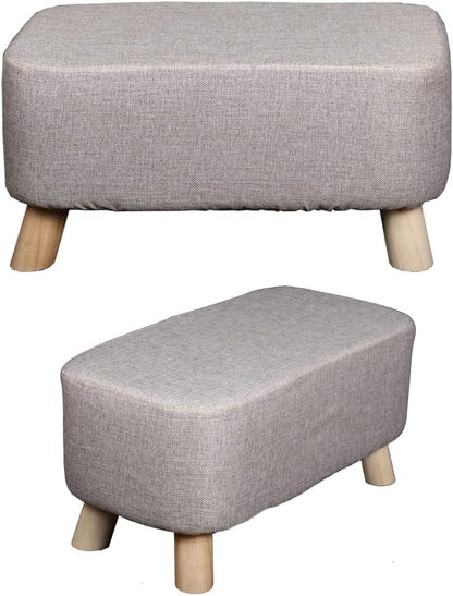 YAHOME Soft Rectangular Ottoman Footrest Stool, Shoe Change Stand Pouf Footstool Ottoman with Non-Skid Wooden Legs for Living Room Bedroom, Kids Room with Padded Seat (Grey)