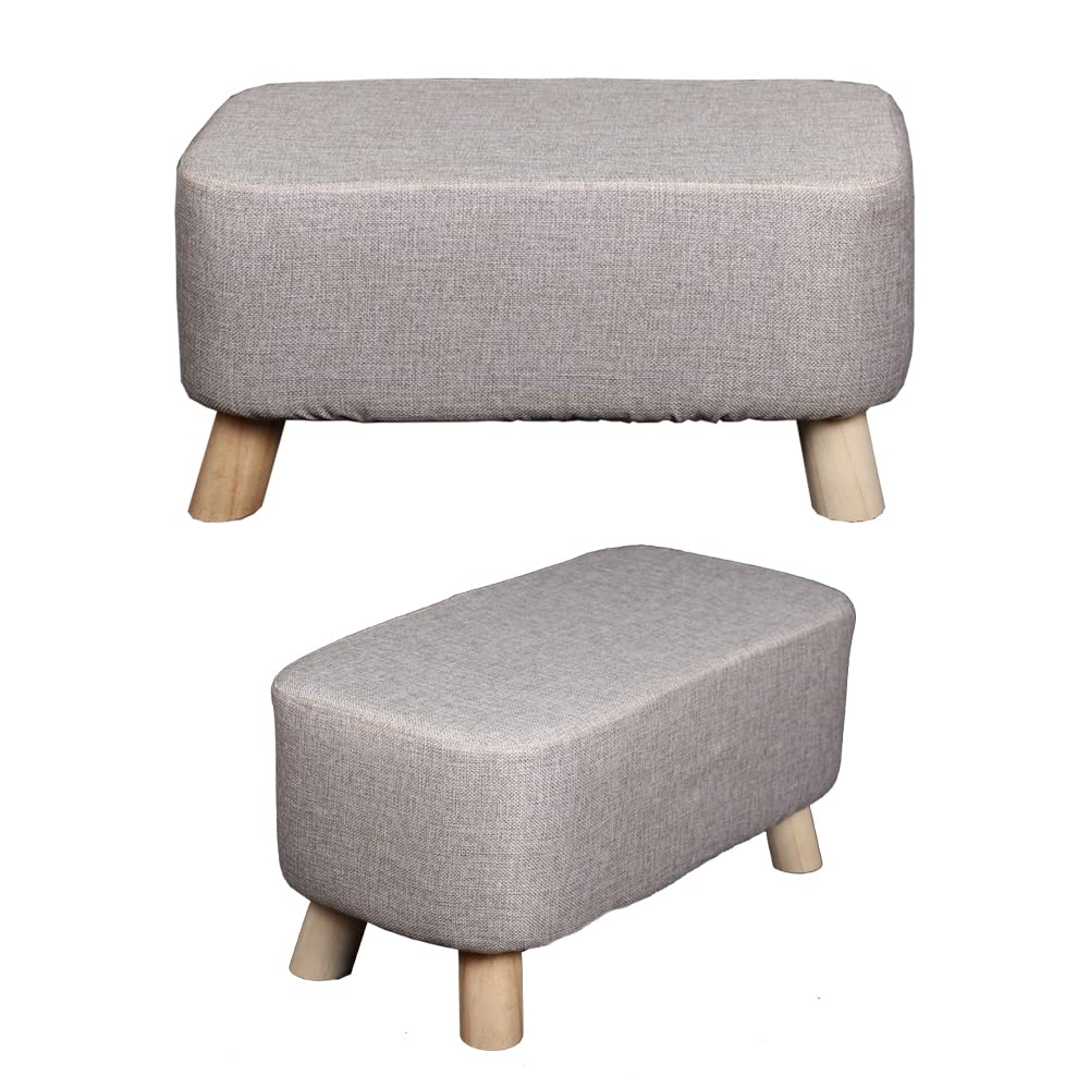 YAHOME Soft Rectangular Ottoman Footrest Stool, Shoe Change Stand Pouf Footstool Ottoman with Non-Skid Wooden Legs for Living Room Bedroom, Kids Room with Padded Seat (Grey)