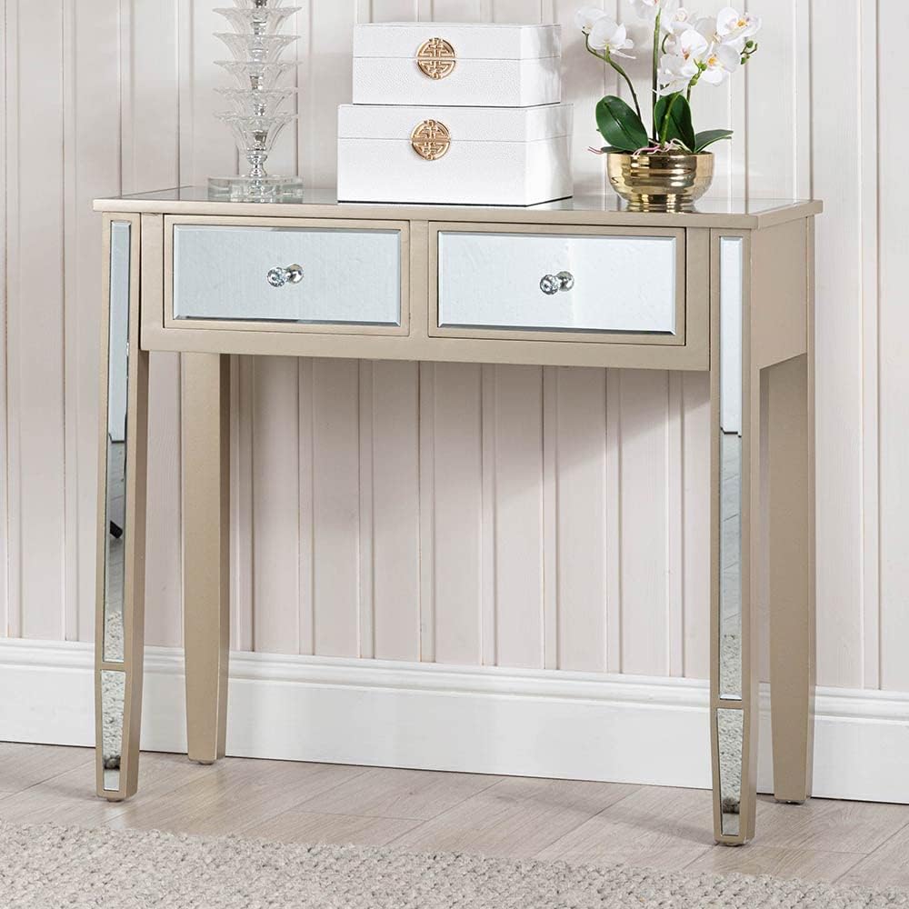 VANITY LIVING Console Table, Modern Design Mirrored Narrow Hallway Table, Treviso Slim Wooden Framed Entryway Hall Table for Living Room Furniture