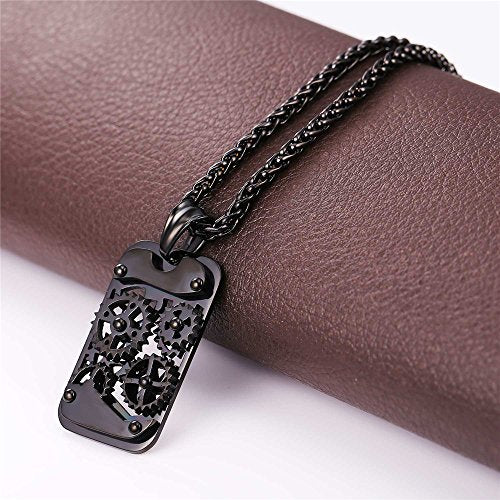 U7 Men Steampunk Jewelry Stainless Steel Rope Chain Cool Gear Pendant Necklace, 22/24/26 Inch Length, With Gift Box